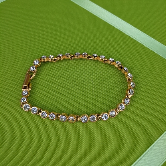 Gold Tone Tennis Bracelet with Crystals - Picture 2 of 6